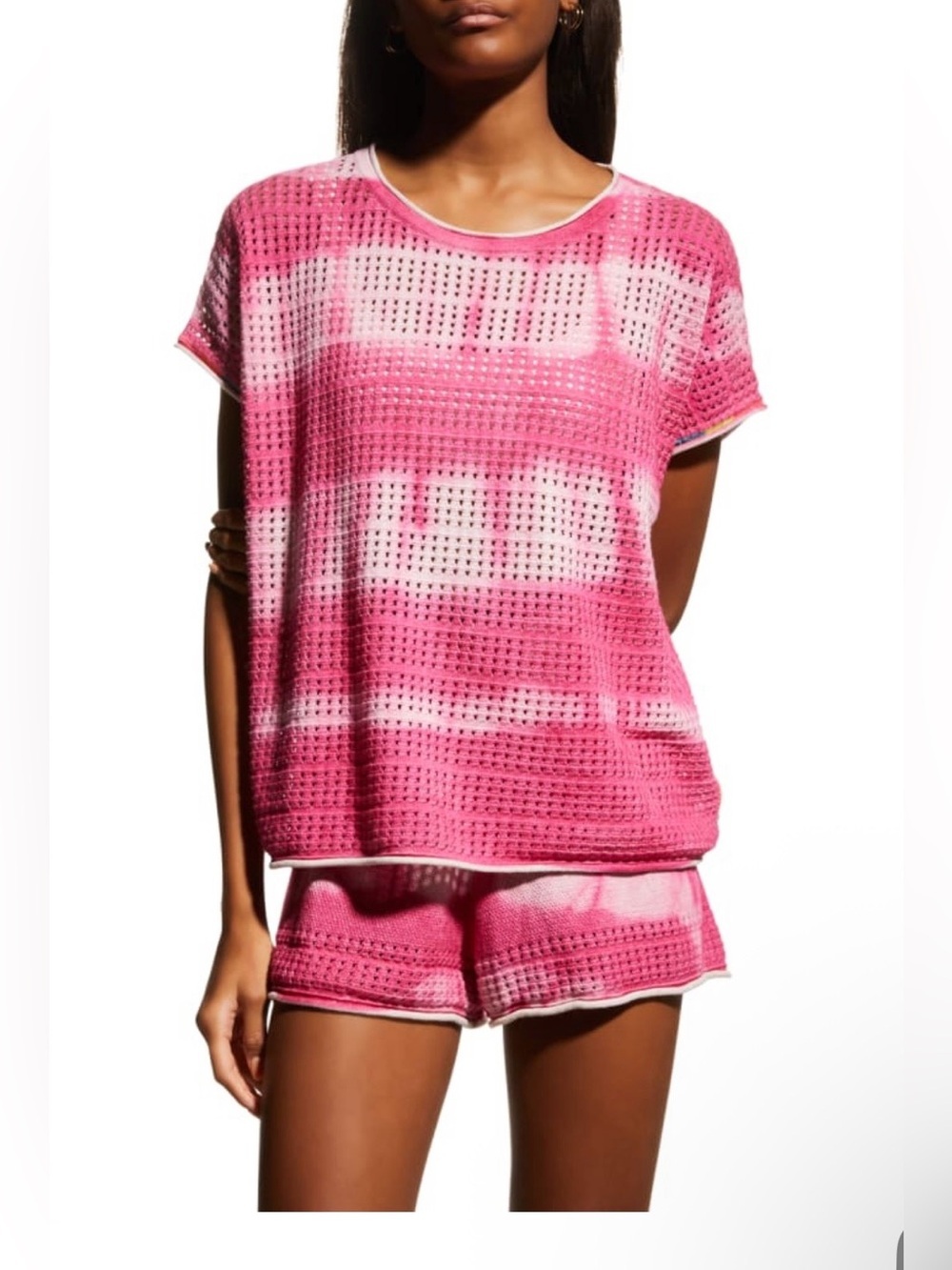 Lisa Todd Pink Beach Bound Open Stitch Top and Shorts Size Large